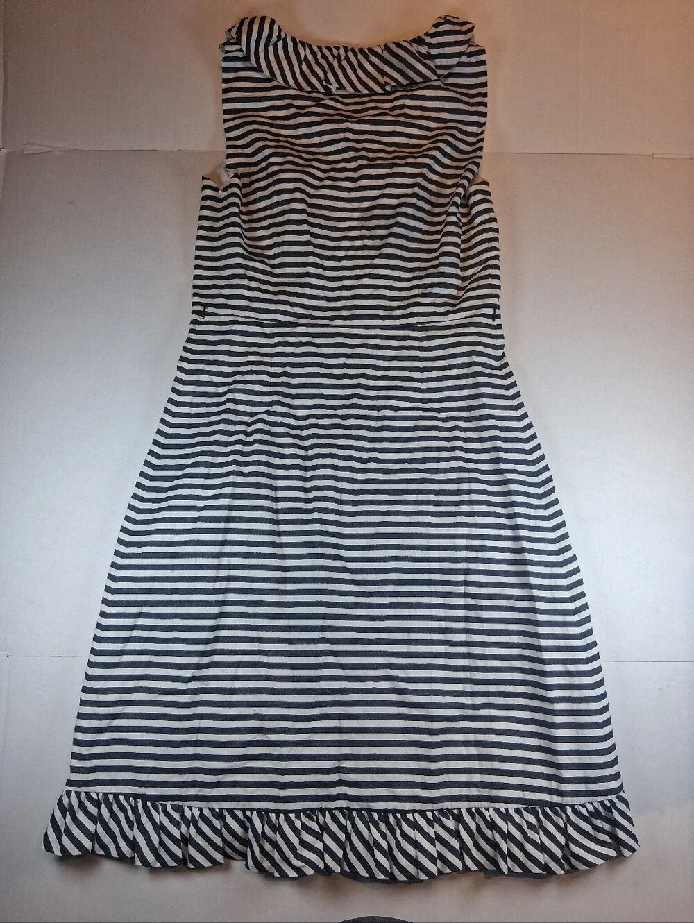 Kate Spade Striped Ruffle Dress Size 6 Nautical Sleeveless Breezy Preppy Cotton